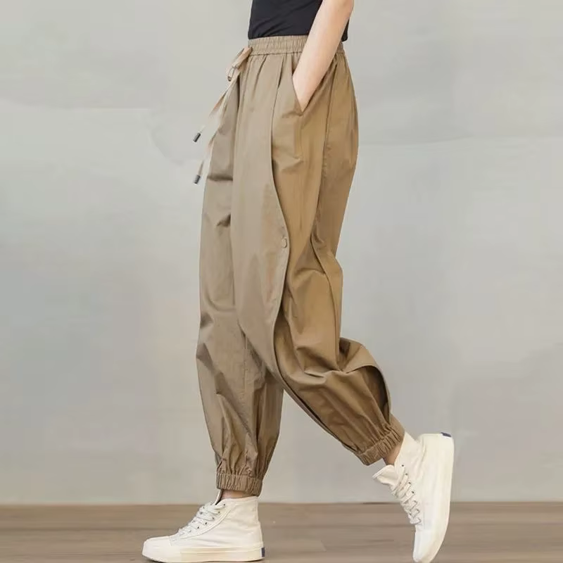 Pantalon décontracté grande taille pour femme, vêtements de travail taille haute, pantalon de sport