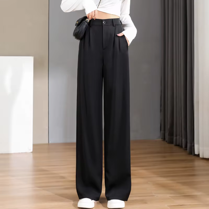 Femmes ample printemps été 2025 nouveau taille haute jambes larges mince pantalon décontracté mode c