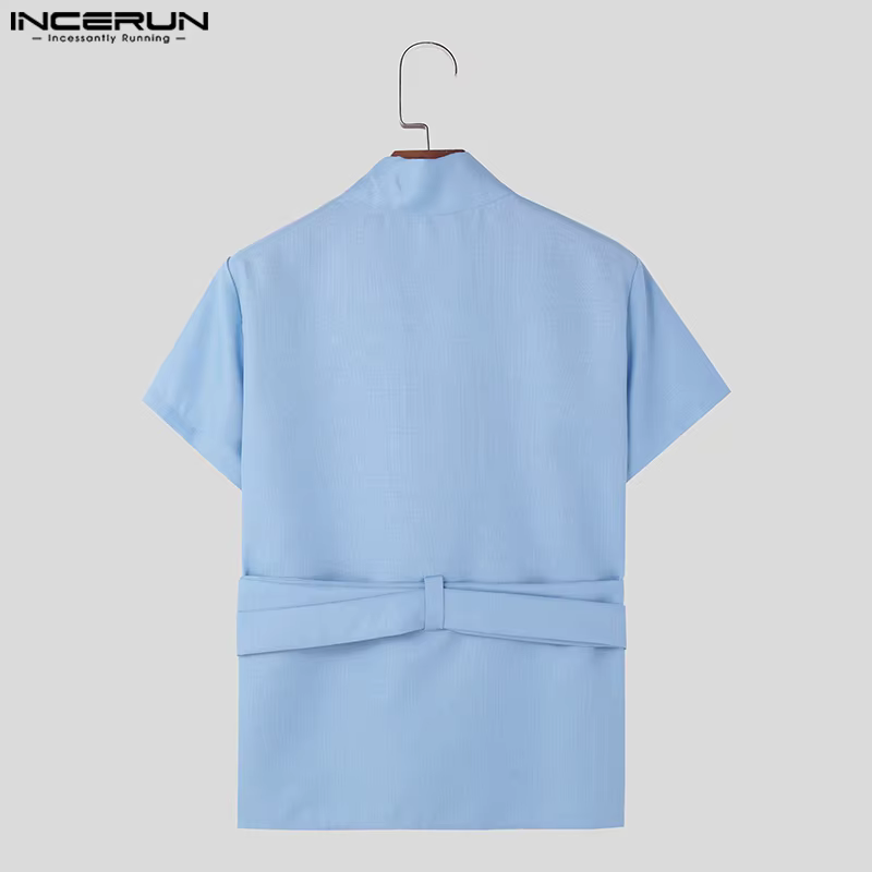 INCERUN hommes t-shirt couleur unie col en V à manches courtes été décontracté mâle t-shirt hauts St