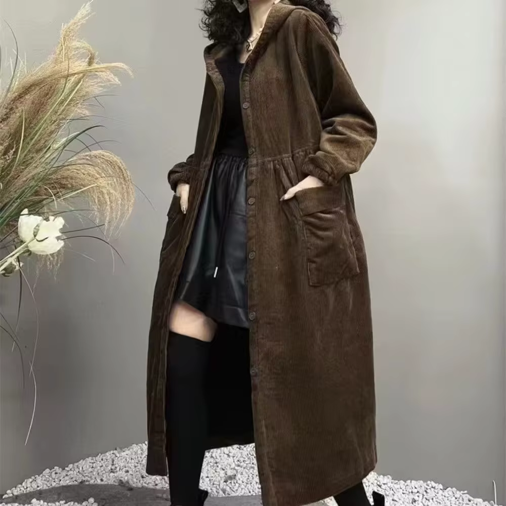 Manteau épais d'automne et d'hiver 2026, tendance, grand manteau coupe-vent marron, grande poche, ma