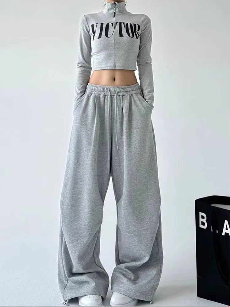 Pantalon de survêtement Y2K Harajuku à jambe large pour femme, streetwear ample et oversize gris, pa