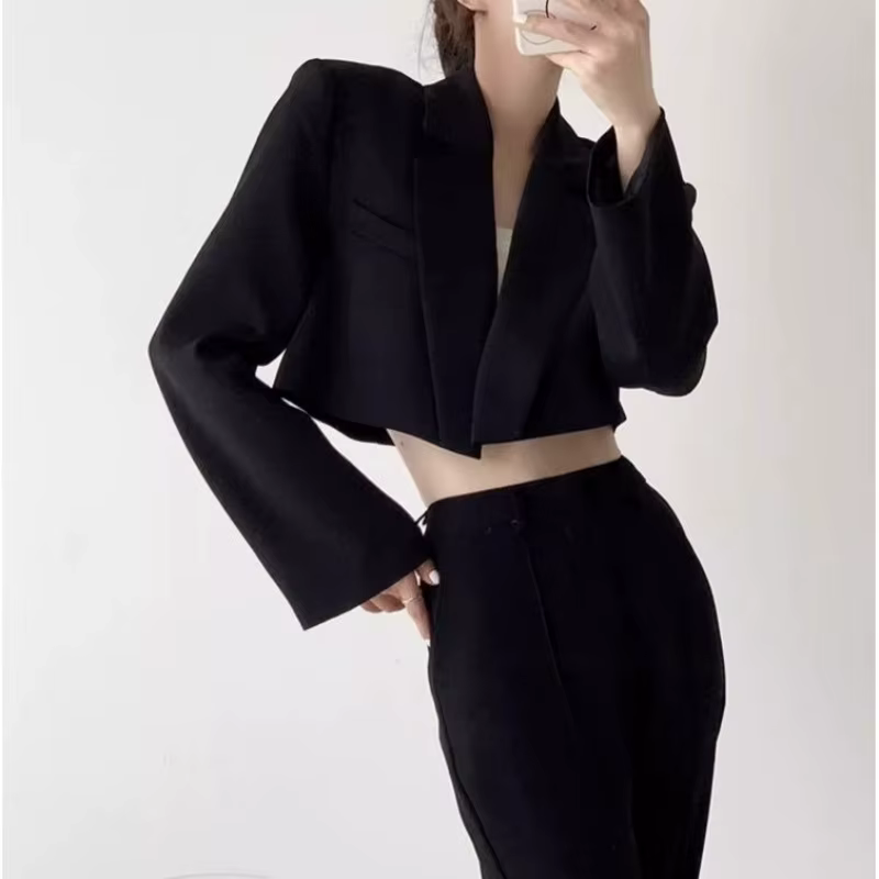 Mode femmes Blazer court blanc vestes de base haut élégant solide à manches longues ouvert avant man