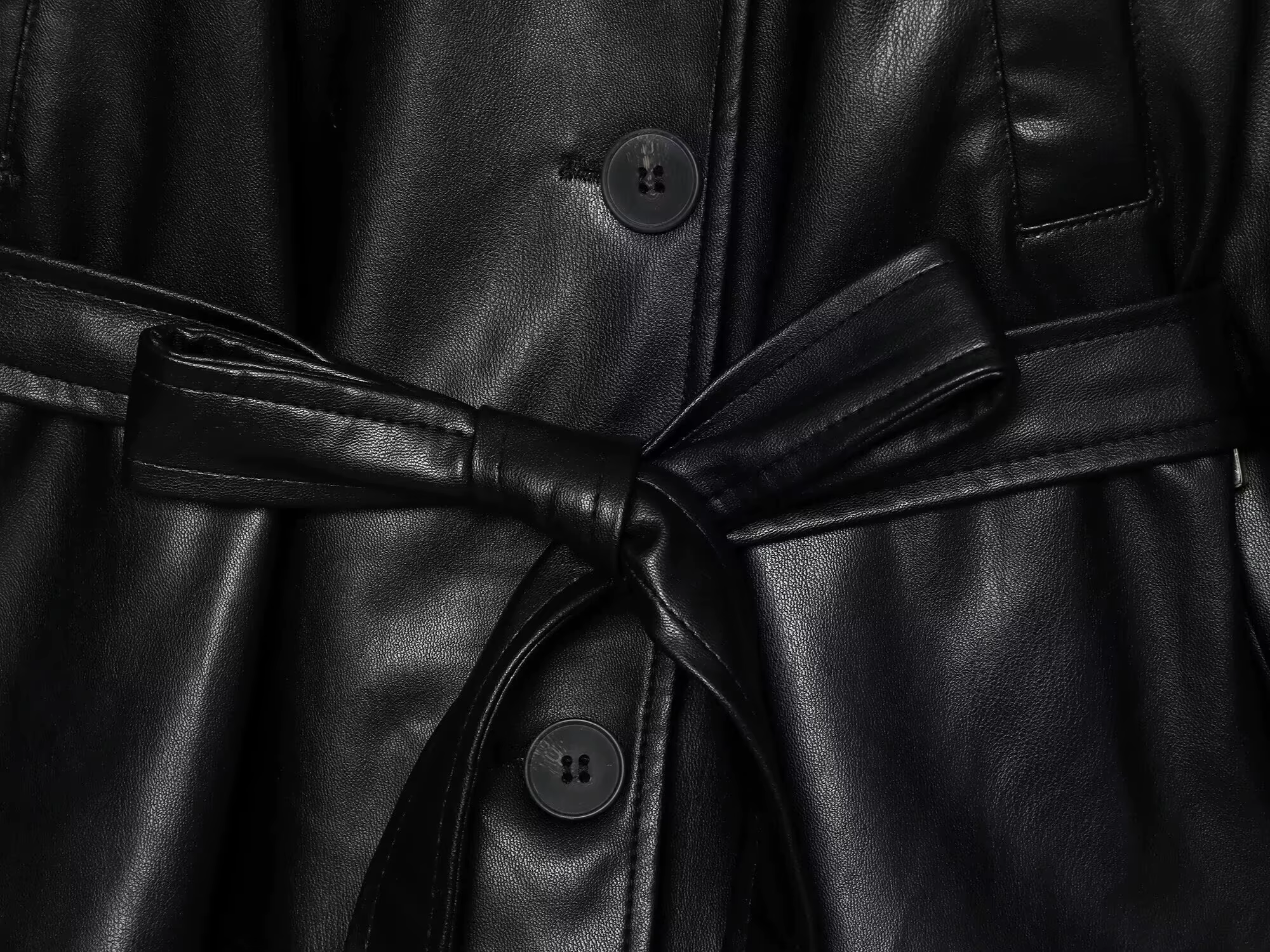 ETJ 2025 automne nouvelle mode femme ceinture simili cuir à manches longues court trench manteau déc