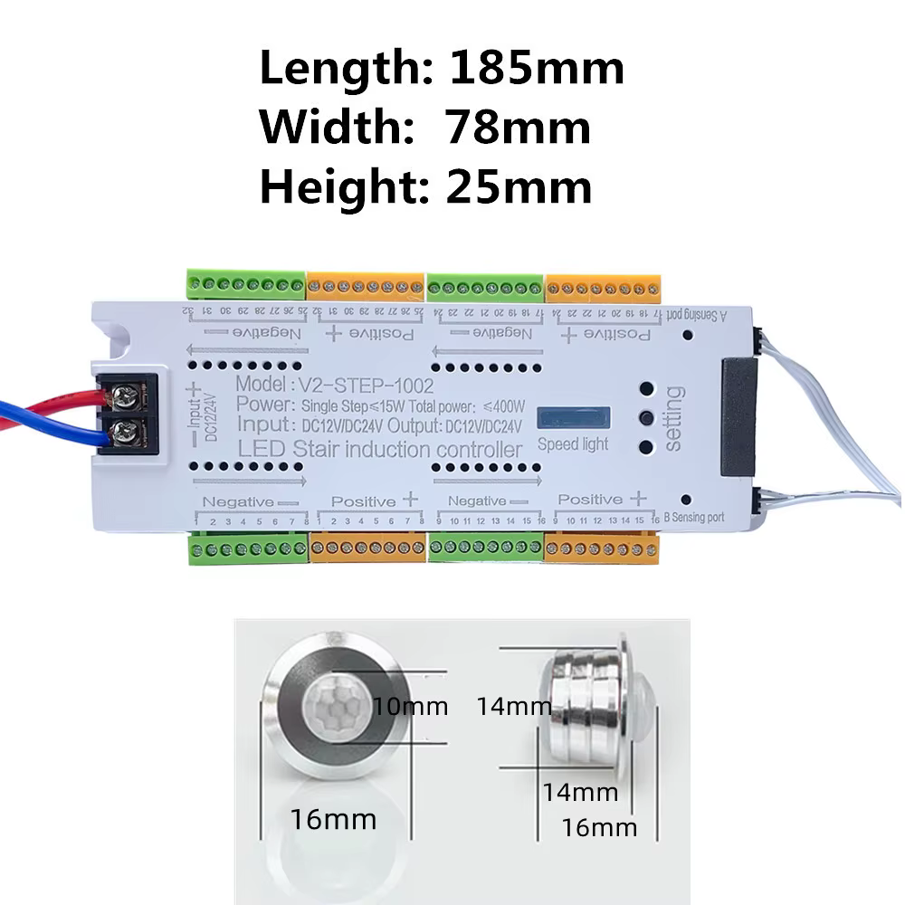 Bande lumineuse LED avec capteur de mouvement PIR pour escaliers, 12V, SMD 5050, blanc/blanc chaud,