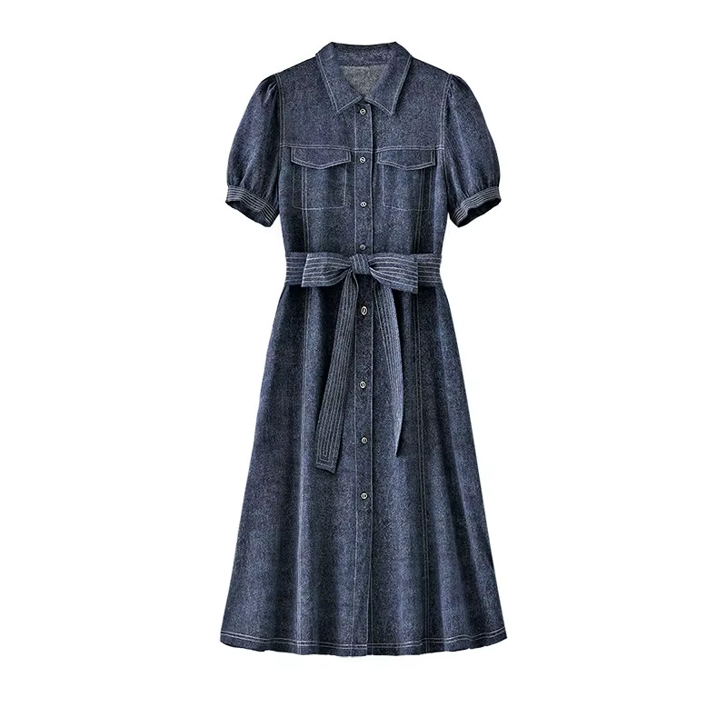 Robe d'été pour femme avec imprimé denim, poids lourd, conception de ceinture, fouet, nouveau, Hangz