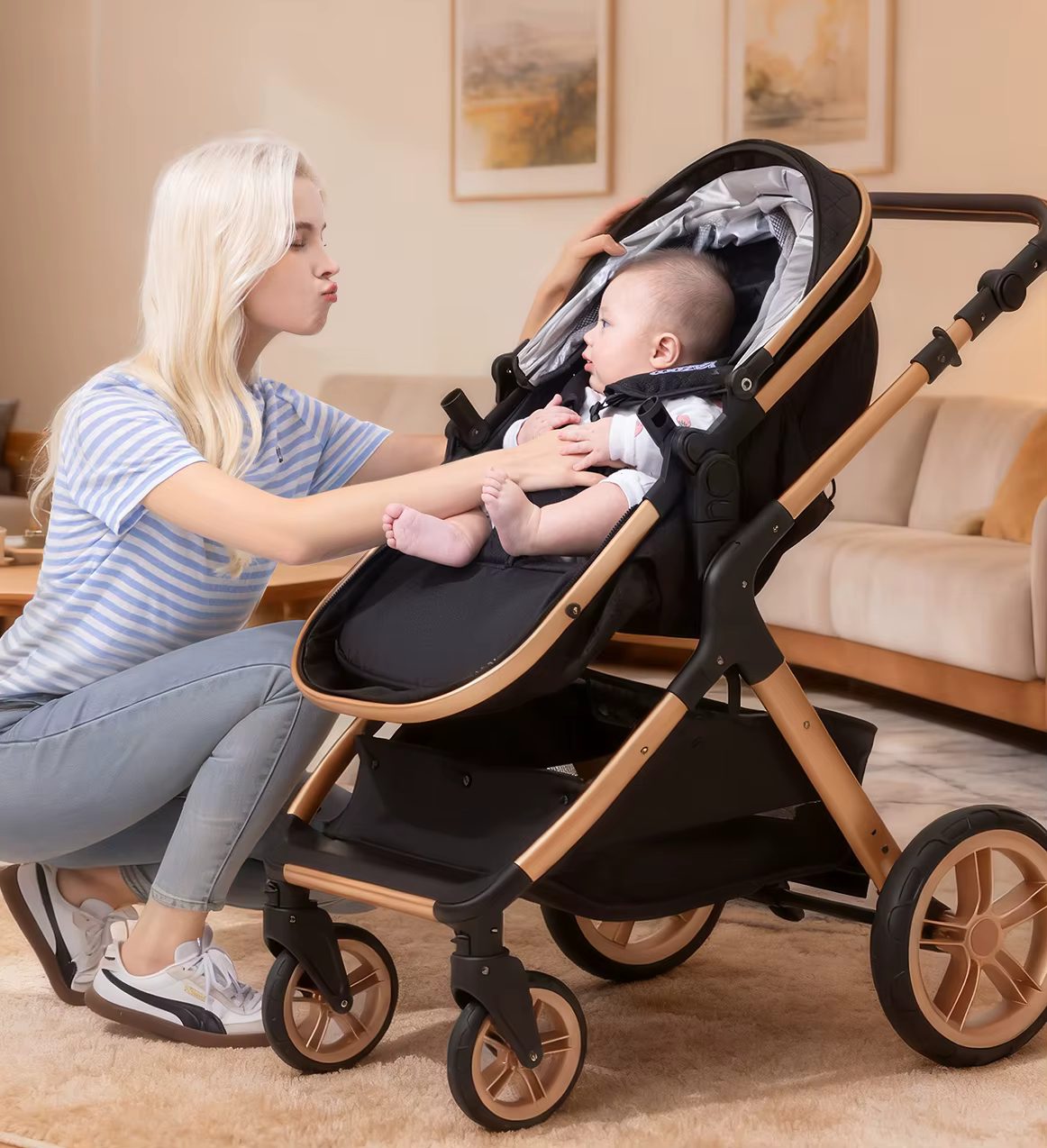 Poussette multifonction 3 en 1 avec siège auto, landau pour bébé, poussette pliable facile, siège co