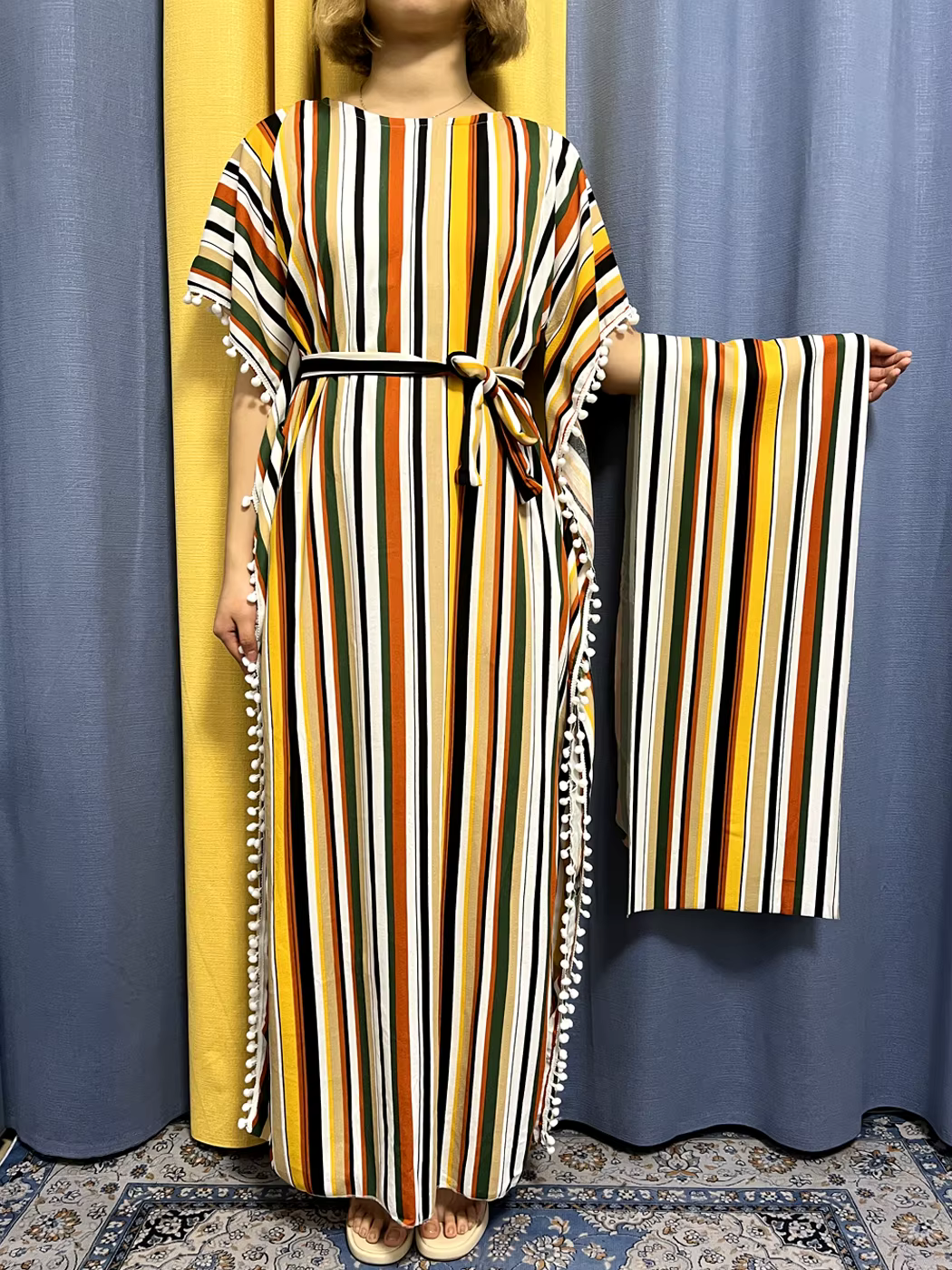 Abayas pour femmes 2023 imprimé rayure verticale glands élasticité coupe ample Femme Robe femme afri