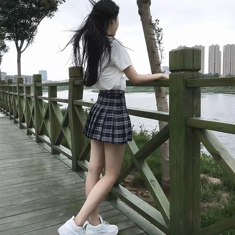 Jupe plissée Harajuku 0 pour femmes, Style Preppy, à carreaux, Mini uniformes scolaires japonais mig