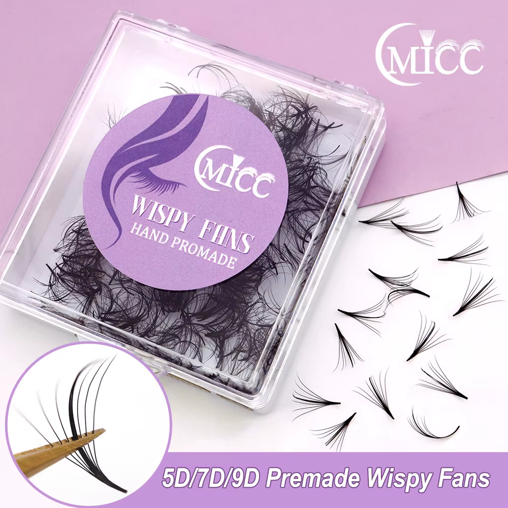 Cmicc 5D/7D Base pointue cils vaporeux préfabriqués Volume ventilateurs en vrac CC pointes de Sandwi