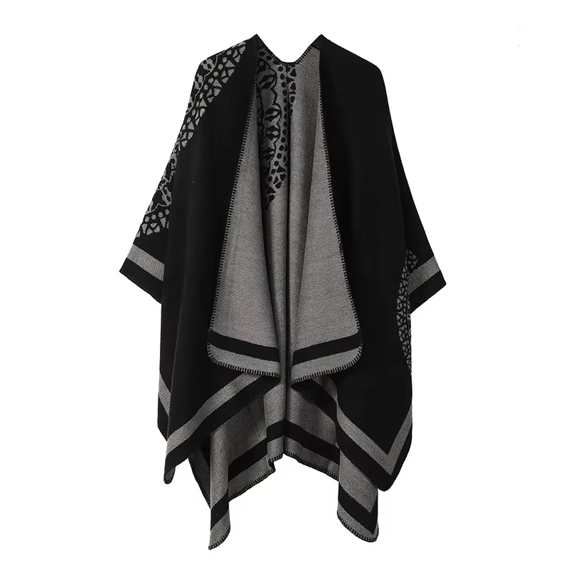 Châle double face pour femme, ponchos d'automne, mode rétro européenne et américaine, fourche fendue