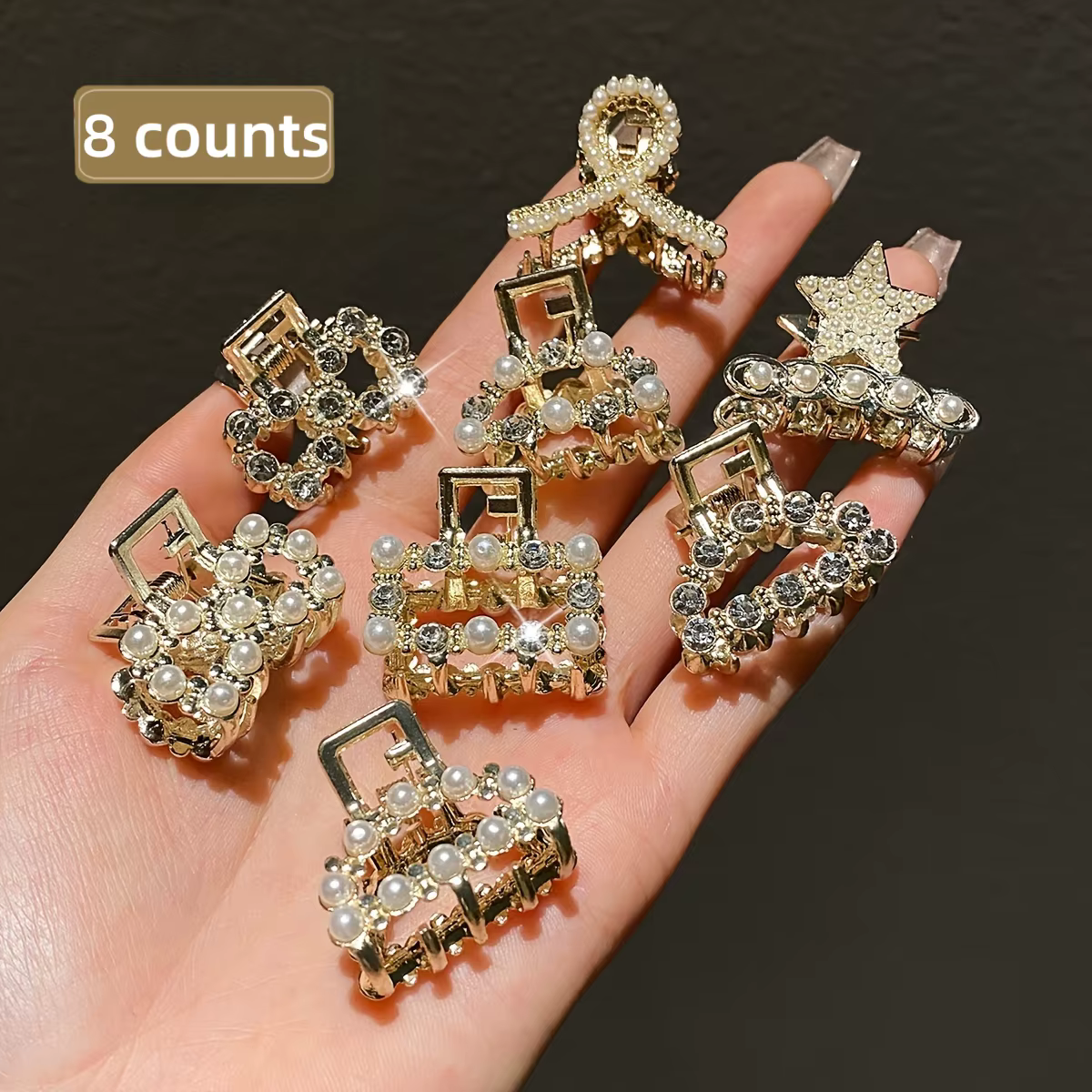 Modèle féminin 8 pièces, exquis et magnifique, Imitation de perles et de diamants incrustés, petite 