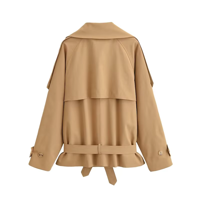 Manteau pour femme, style printemps 2026, kaki, manches longues, col montant, ceinture, trench court