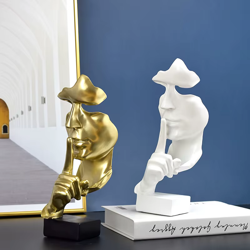 Statue de penseur, Sculpture du Silence est en or, Figurines en résine rétro, décoration de maison p