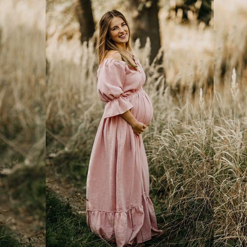 Robes de style bohème pour femmes enceintes, vêtements doux pour la peau, lin et coton, séance photo