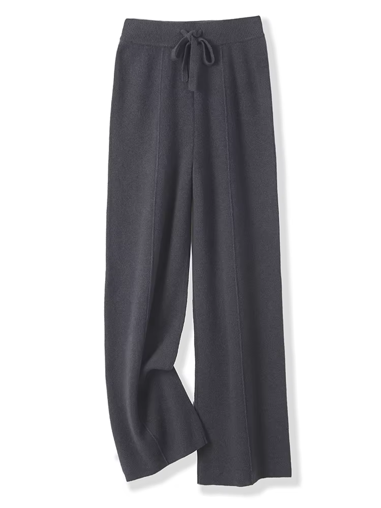 Pantalon tricoté en laine mérinos pour femme, jambes larges, basique, doux et chaud, en cachemire, d
