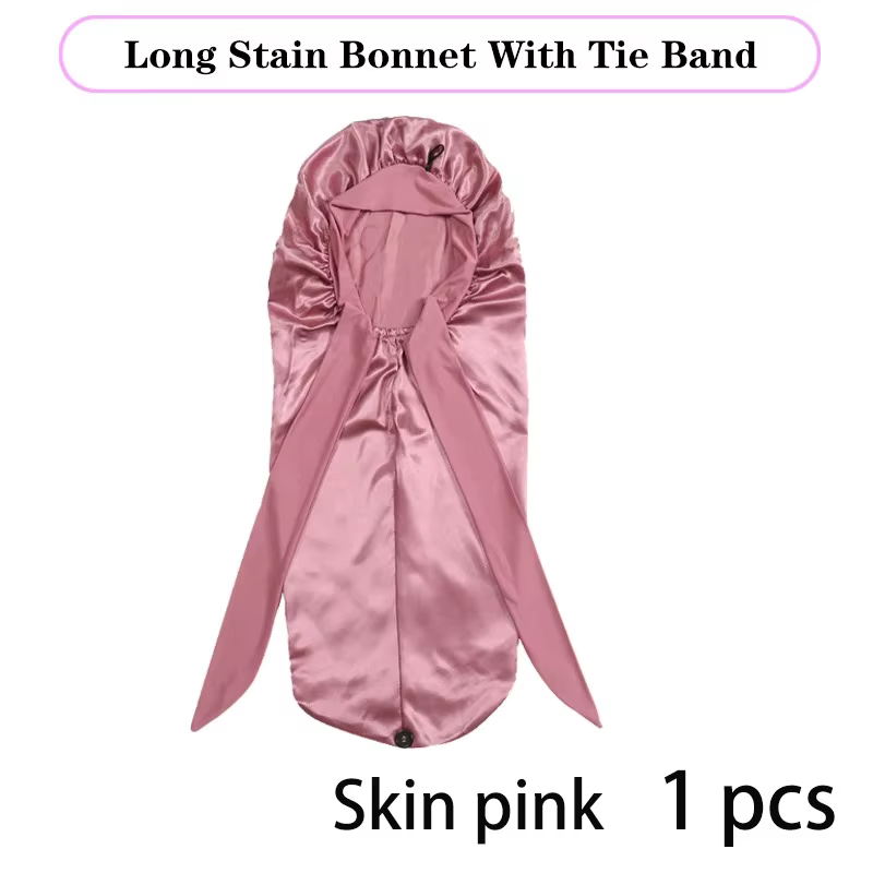 Bonnet de nuit Long en Satin pour femmes noires, couleur unie, Extra Large, avec cravate longue, Bon