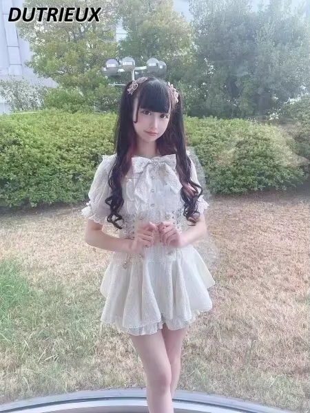 Vêtements Lolita japonais Mine, chemise à manches courtes et Short, ensemble pour femmes, doux et mi