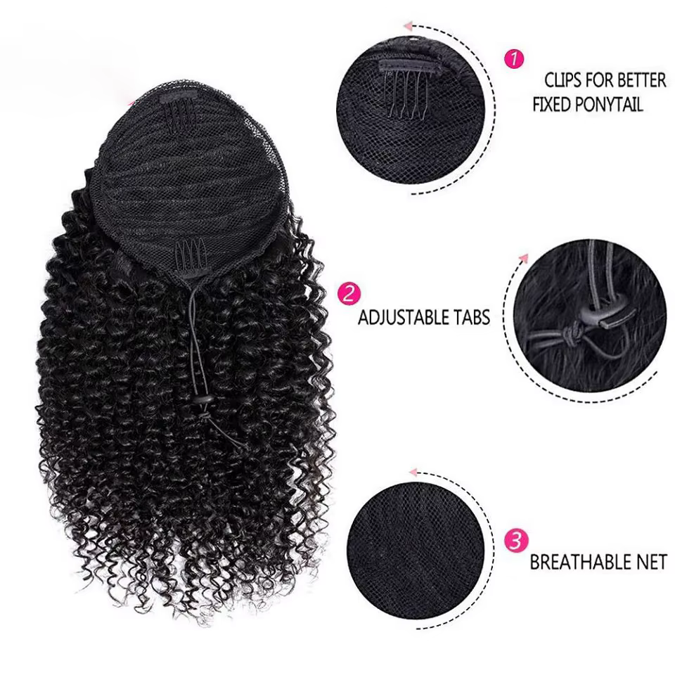 Queue de cheval afro bouclée à cordon de serrage de 24-26 pouces, 100 grammes, extensions de cheveux