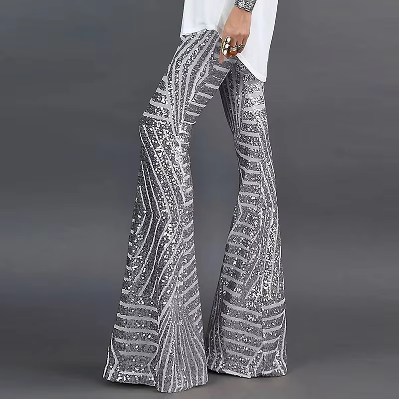 Paillettes taille haute maigre Flare Streetwear sauvage basique mince 2023 tendance Patchwork pantal