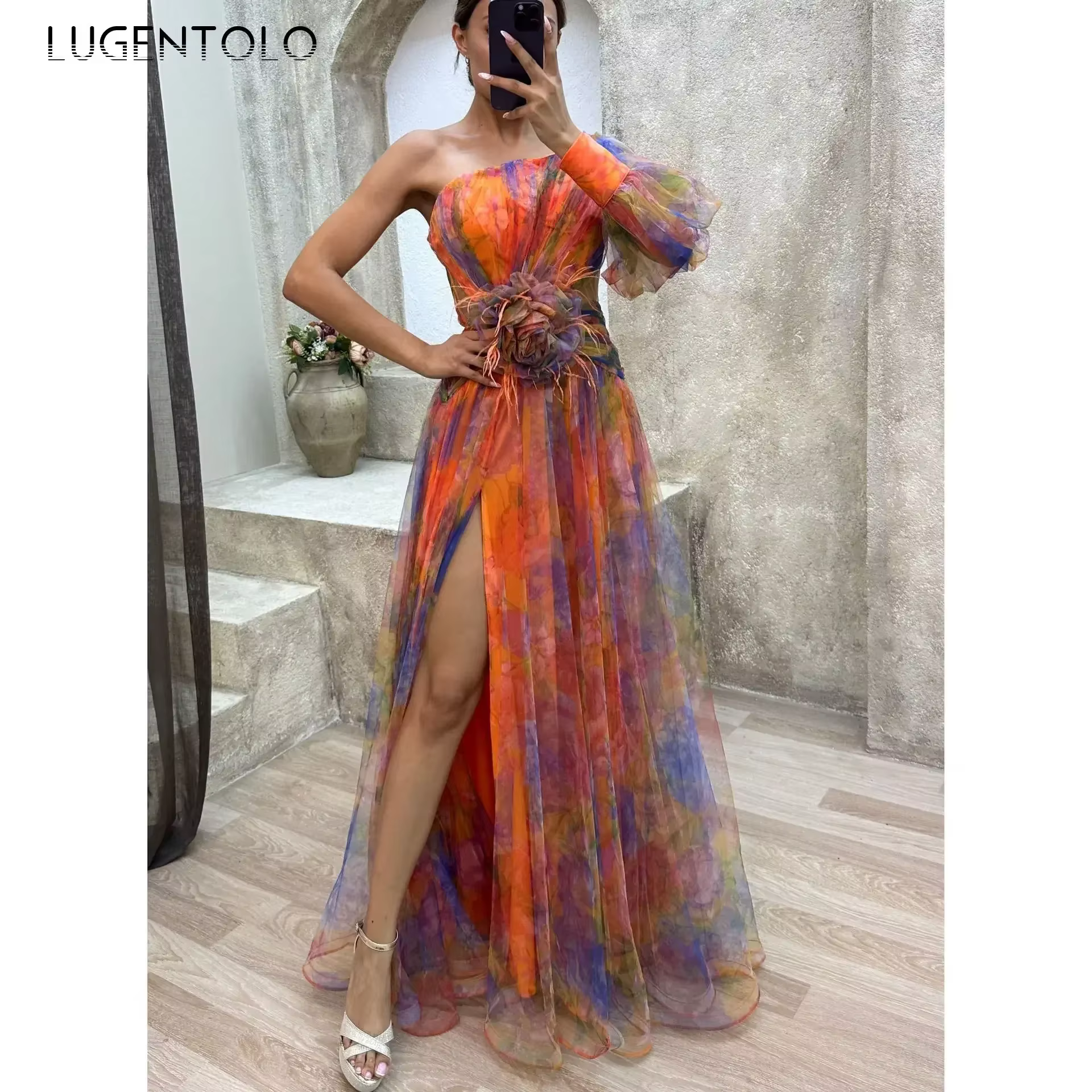 Robe de soirée Sexy pour femmes, découpes en maille, taille fendue, épaules inclinées, grande balanç