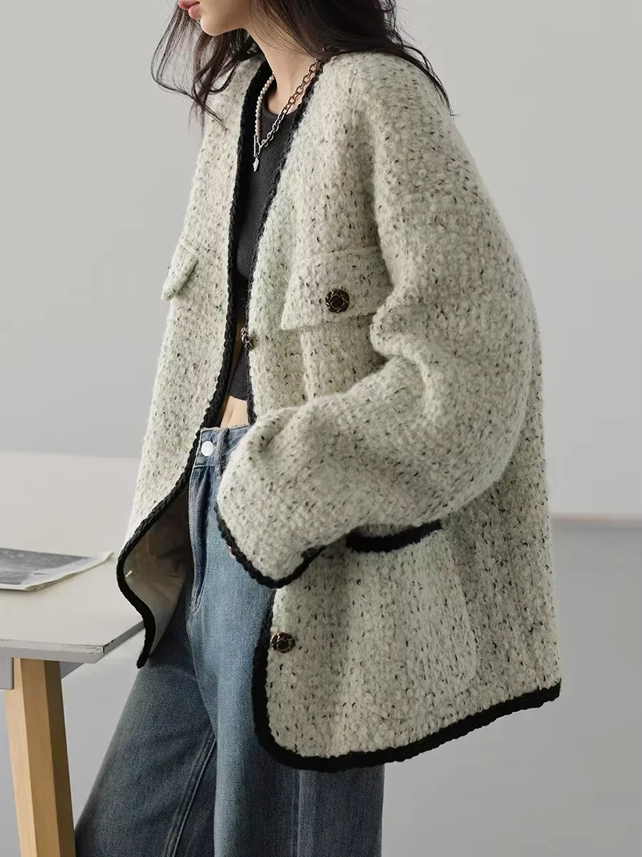 CHIC VEN – manteau en laine pour femme, veste Vintage à simple boutonnage, col en v, pardessus de bu