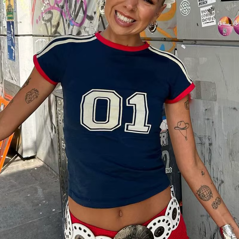 T-shirt slim à manches courtes pour bébé, haut court pour e-girl, streetwear à la mode, vêtements Y2