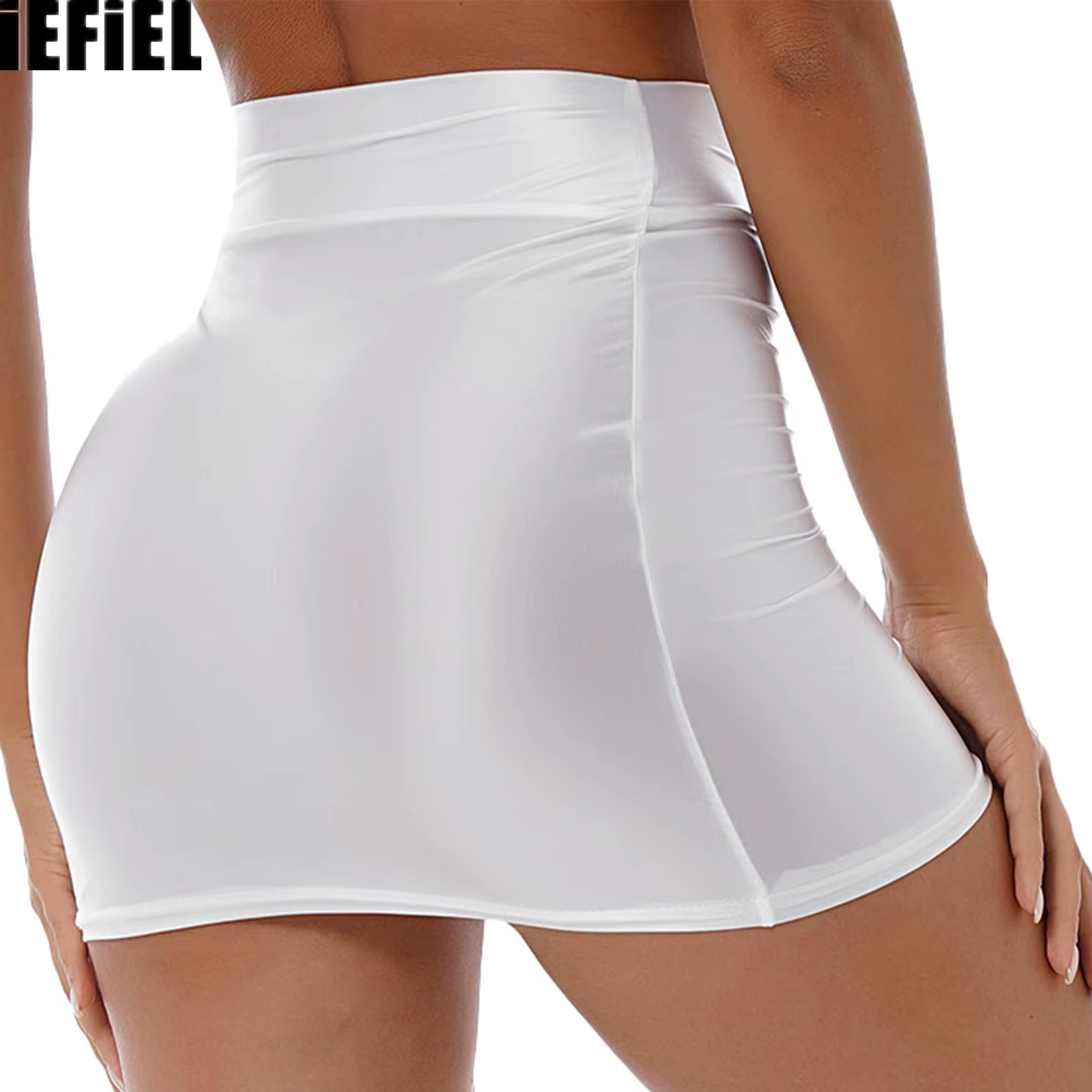 Sexy brillant couleur unie jupes crayon nouveauté mode décontracté taille haute ceinture élastique m