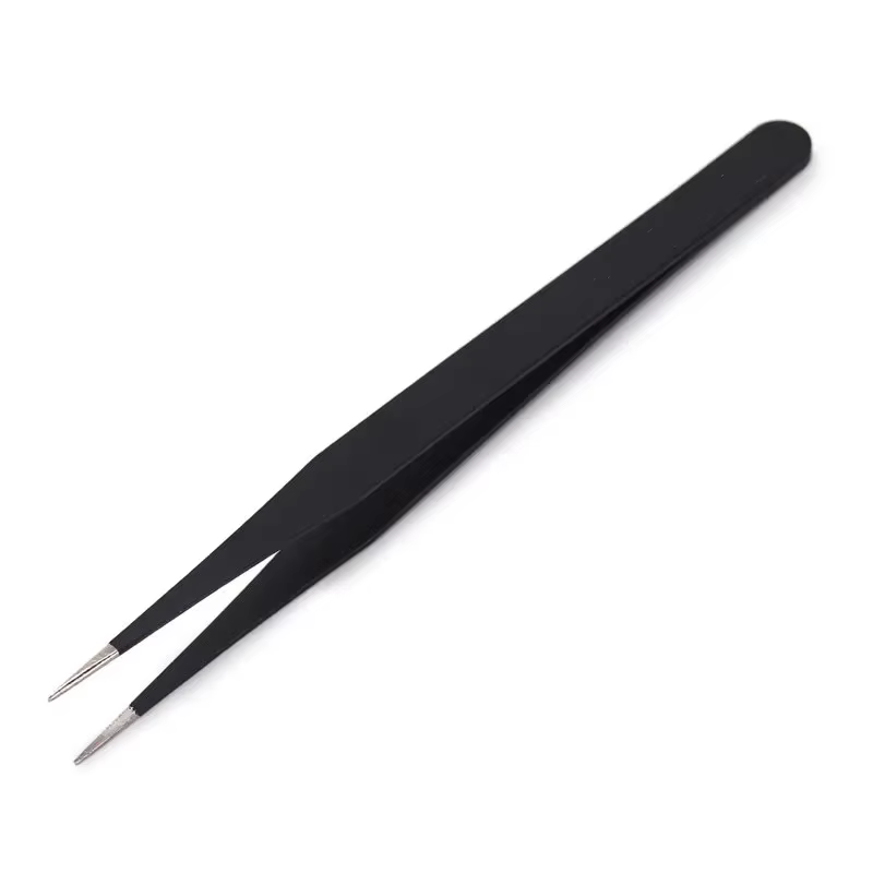 Pincettes antistatiques, pincettes noires de précision pour Nail Art et Extensions de cils, outils d