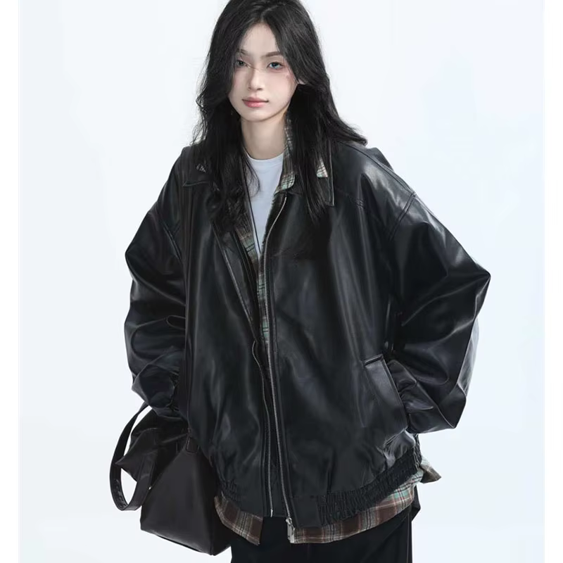 Veste rétro en Faux cuir pour femmes, mode printemps-automne, fermeture éclair, manteau en cuir à ma