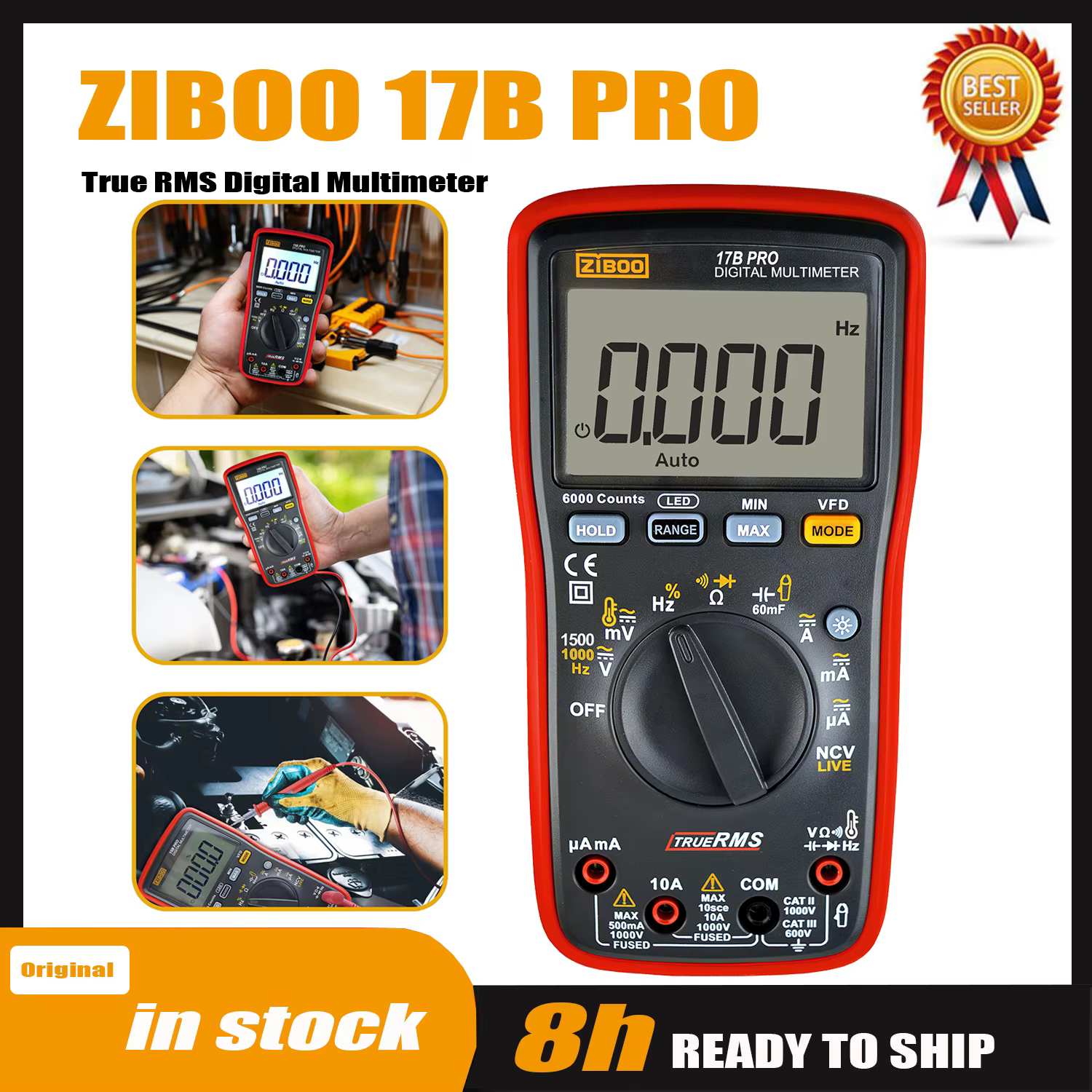 Multimètre numérique ZIBOO 15B PRO 17B PRO True RMS, pour applications électriques au long avec une 