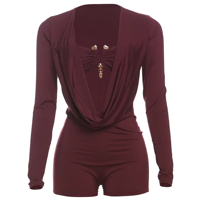 Combinaison moulante Sisterlinda pour femme, col asymétrique, empiècements métalliques, décolleté, m
