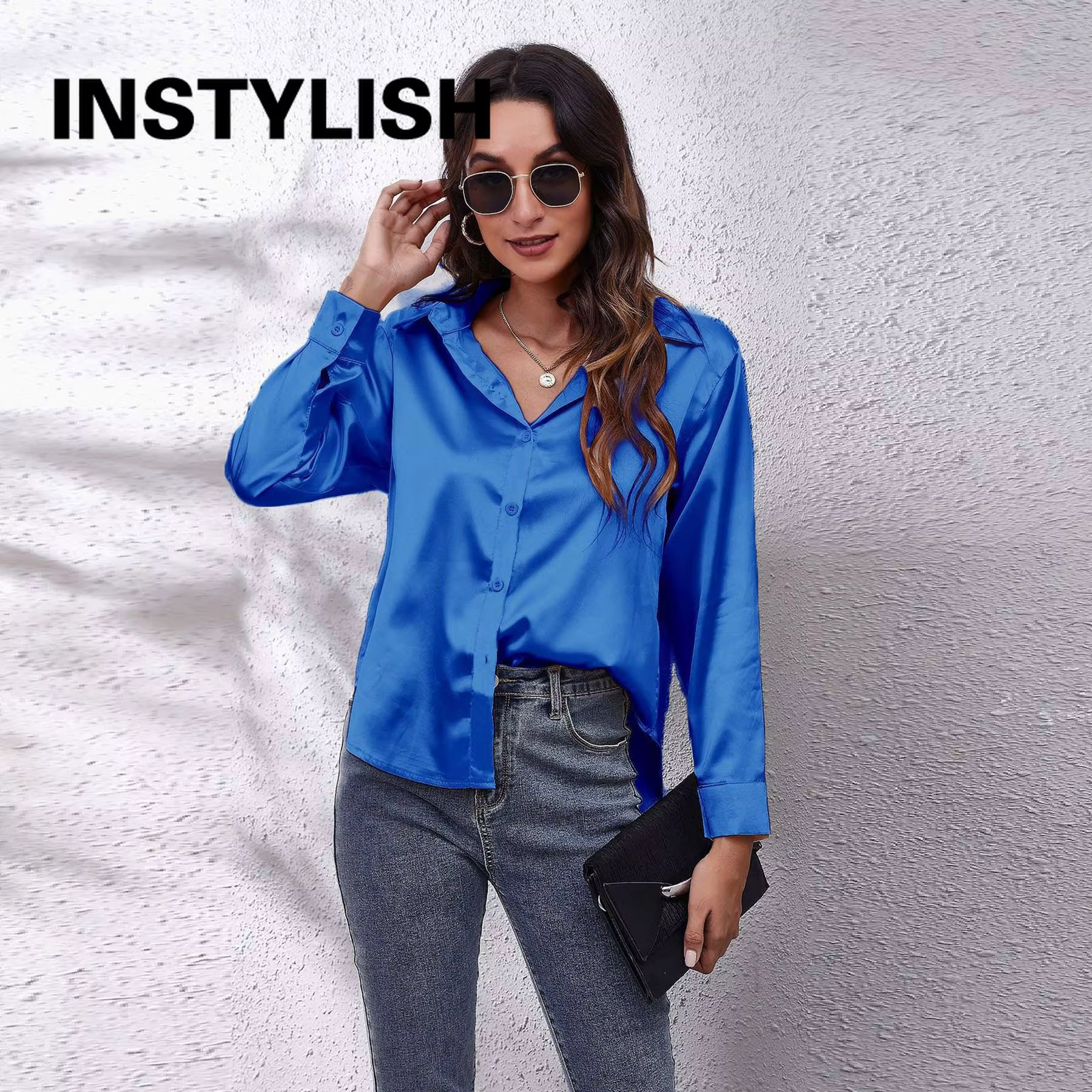 Chemise en satin élégante pour femmes, chemisier décontracté à manches longues en fausse soie, haut 