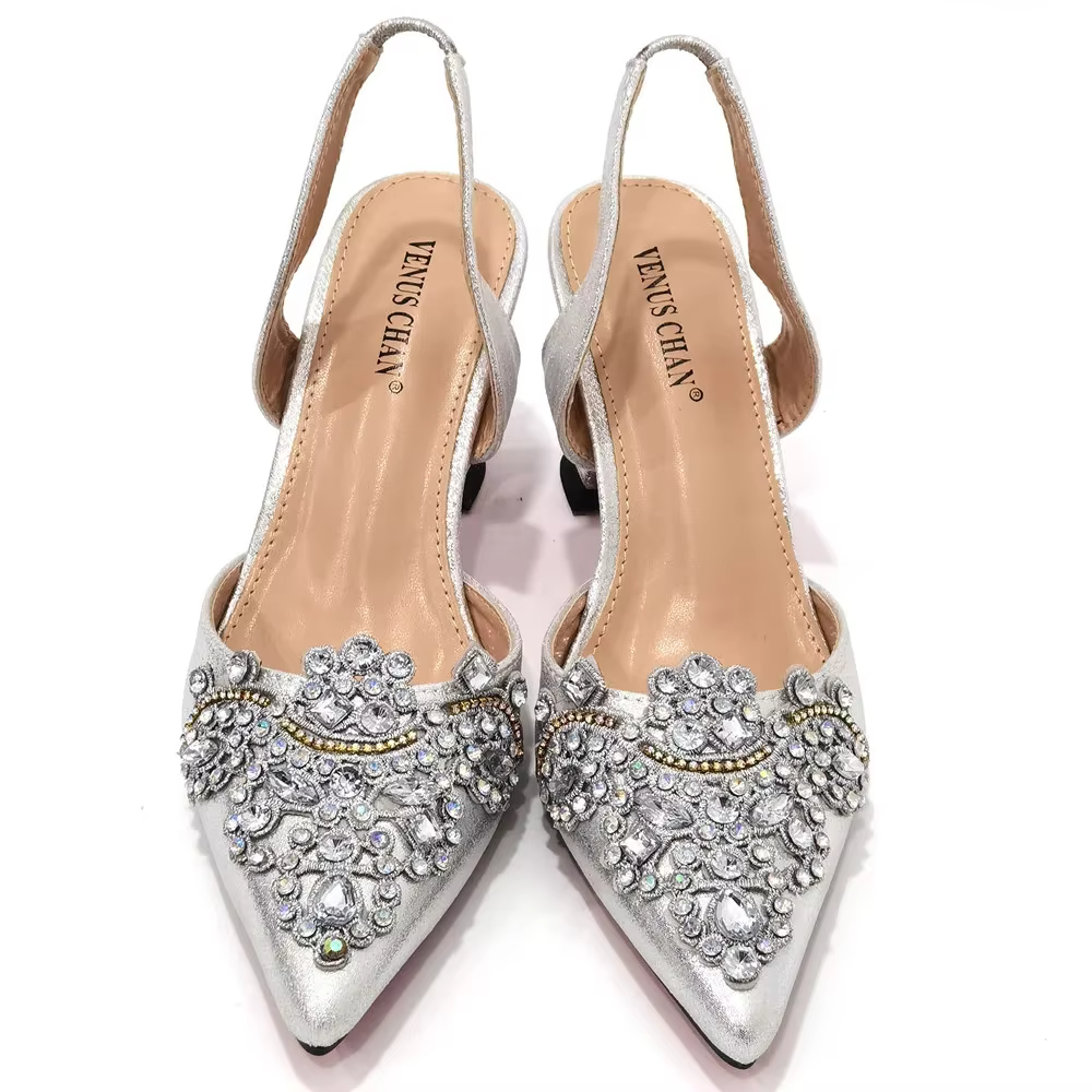 Ensemble de sac et chaussures assortis pour femmes, chaussures pointues, Parker, design évidé, or, m