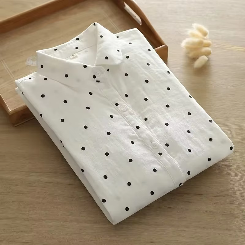 Chemisier en fil de coton 100% pour femme, style Mori Girl japonais, imprimé, chemises blanches à ma
