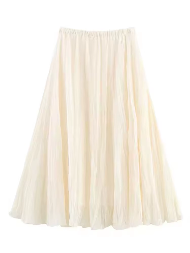 Jupe longue plissée élastique pour femme HH, jupe longue plissée fluide en A, jaune, blanc, rose, po