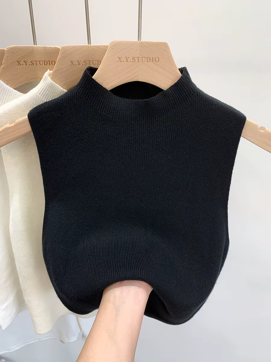 Femmes tricoté débardeur été automne mince pull court sans manches solide printemps automne chandail