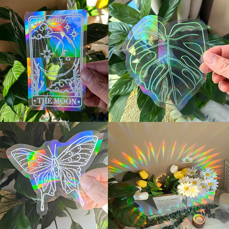 PVC 3D arc-en-ciel capteur de soleil autocollants muraux chat ours vaisseau spatial planète capteur