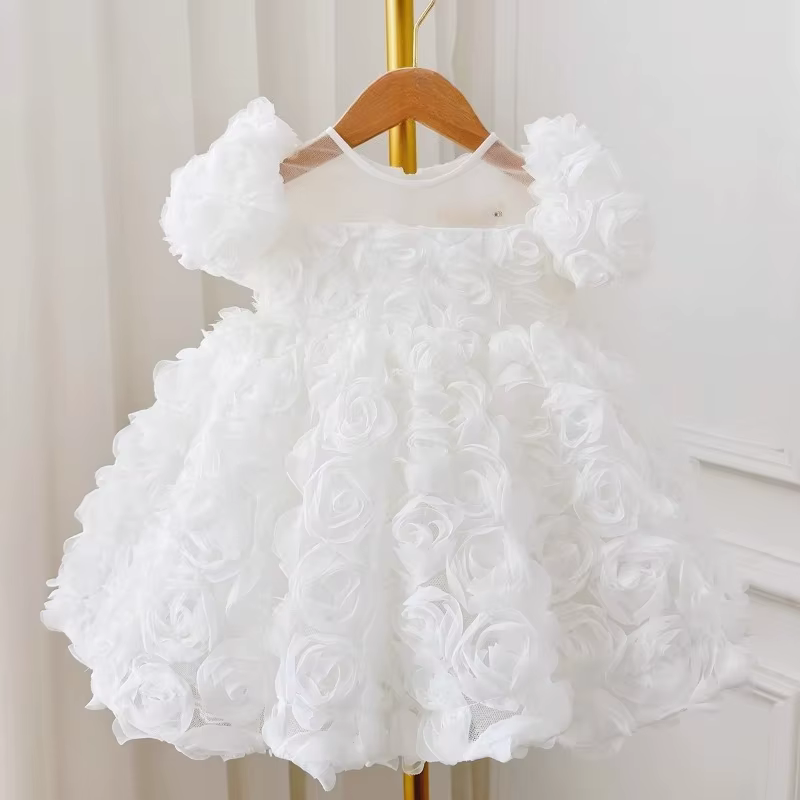 Robe de cérémonie blanche pour enfants 2026, tenue de fête à manches courtes bouffantes, robe de pri