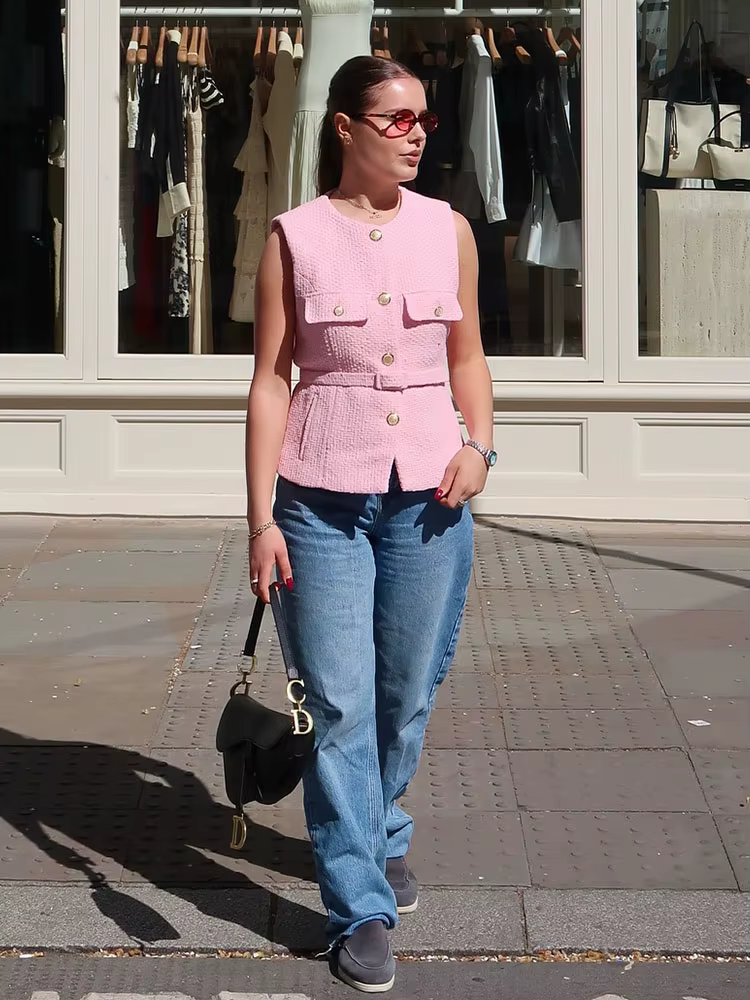 HH femmes élégant solide ceinture gilets hauts col rond bouton en métal sans manches gilet bureau vê