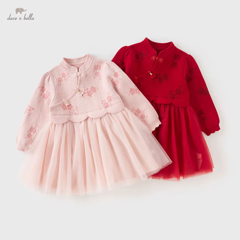 Dave Bella robe de princesse pour filles bébé automne hiver enfants à manches longues charme doux mi