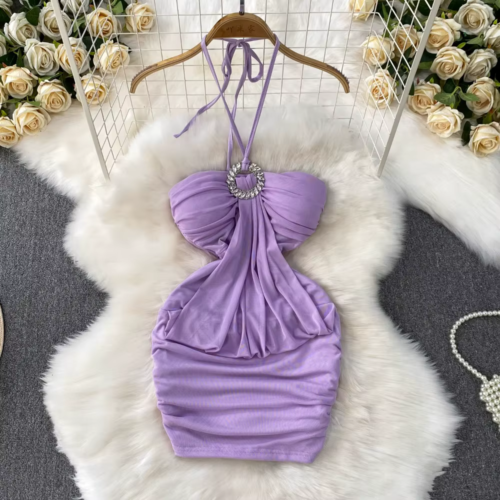 Foamlina conçu taille plissée robe femmes été pur désir fille chaude Sexy rembourré licou minceur mo