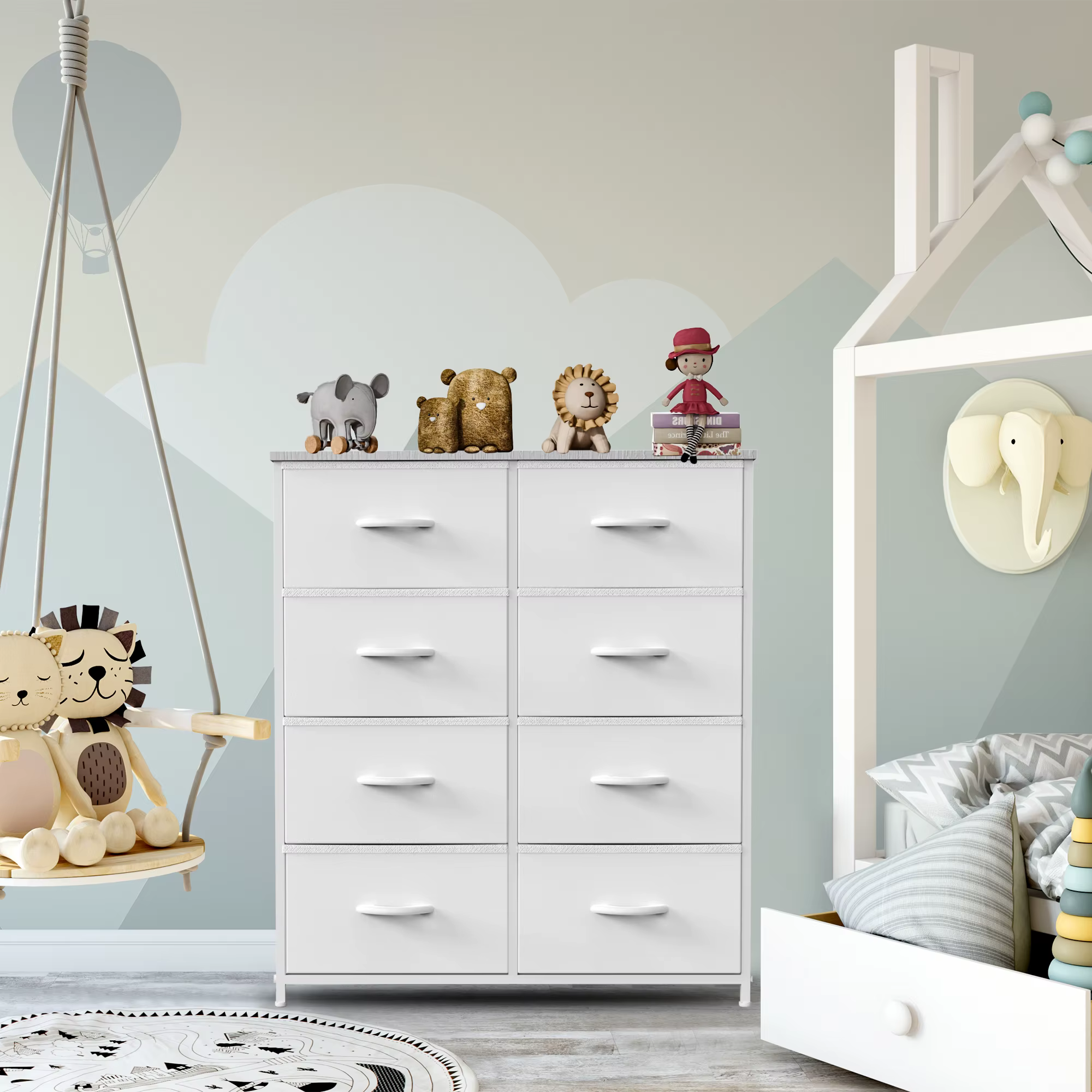 JIAN-Armoire de Rangement pour Chambre d'Enfant, 8 Tiroirs de Proximité en Tissu, Cadre en Acier, Pl