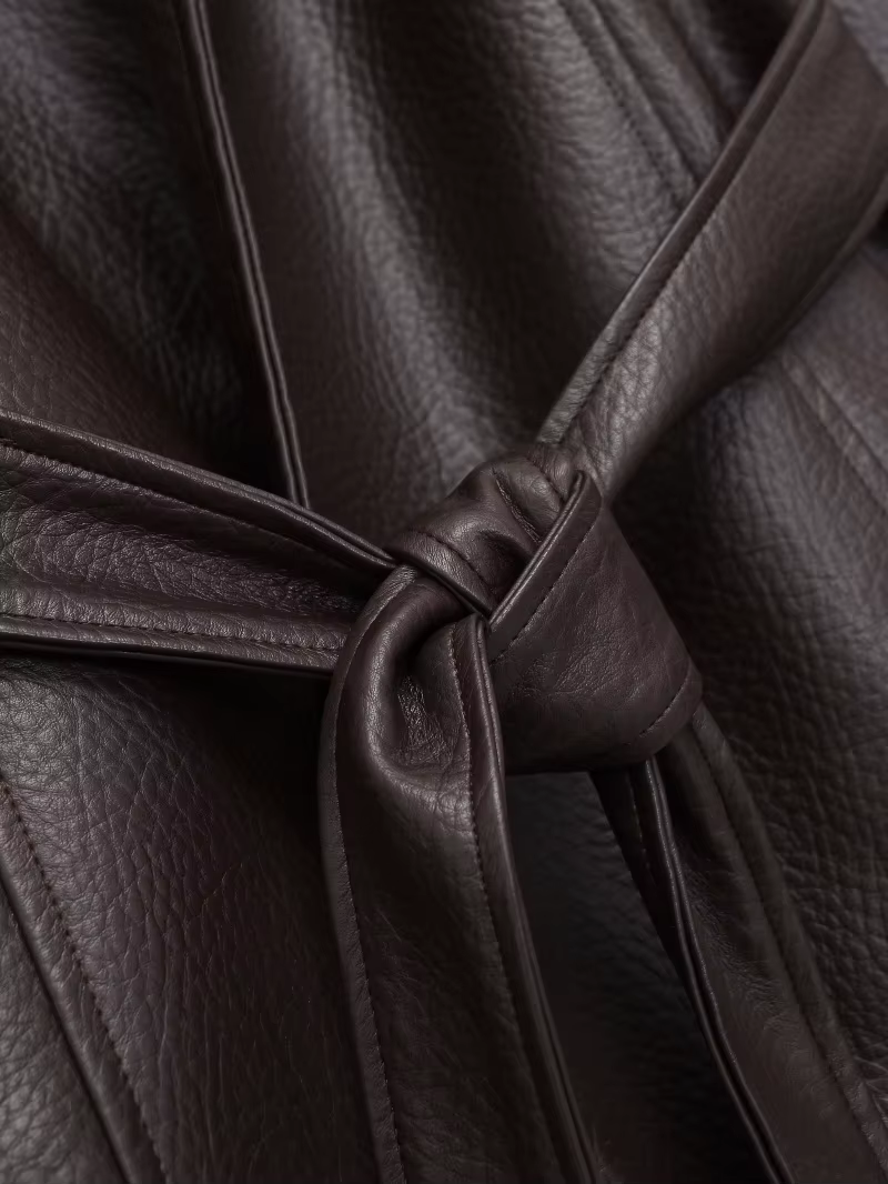 Veste Courte Ceinturée en Similicuir PU Vintage pour Femme ETJ, Col Montant, Collection Printemps 20