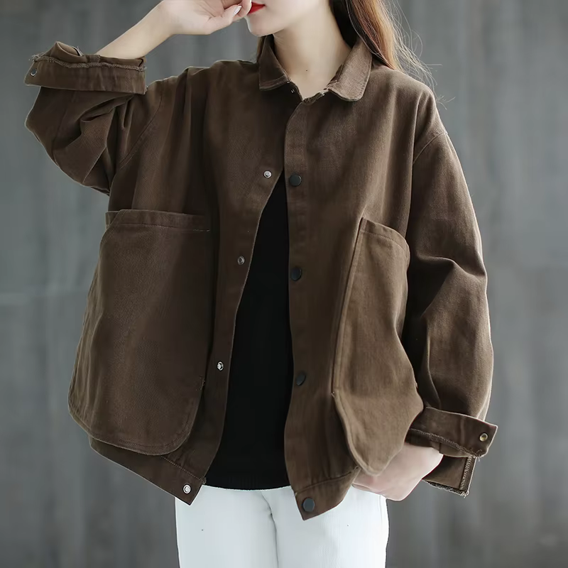 Veste ample à col rabattu pour femme, Cardigan surdimensionné avec grande poche et manches longues, 