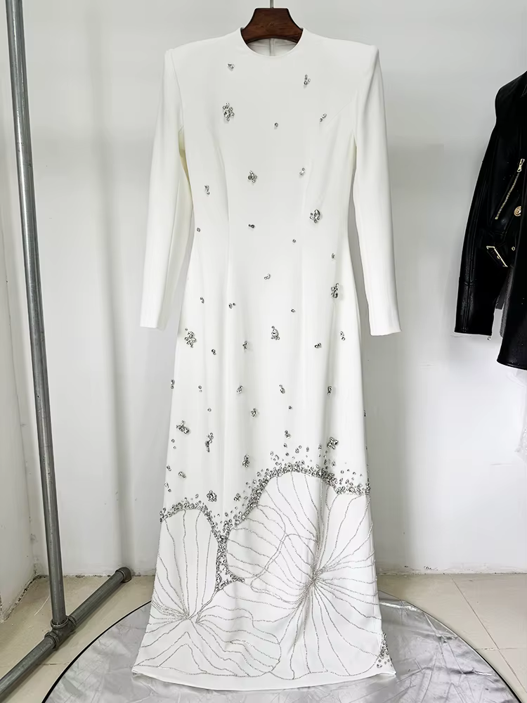 HIGH STREET Nouveauté 2026 Robe longue de créateur pour femme à manches longues, luxueuse, ornée de