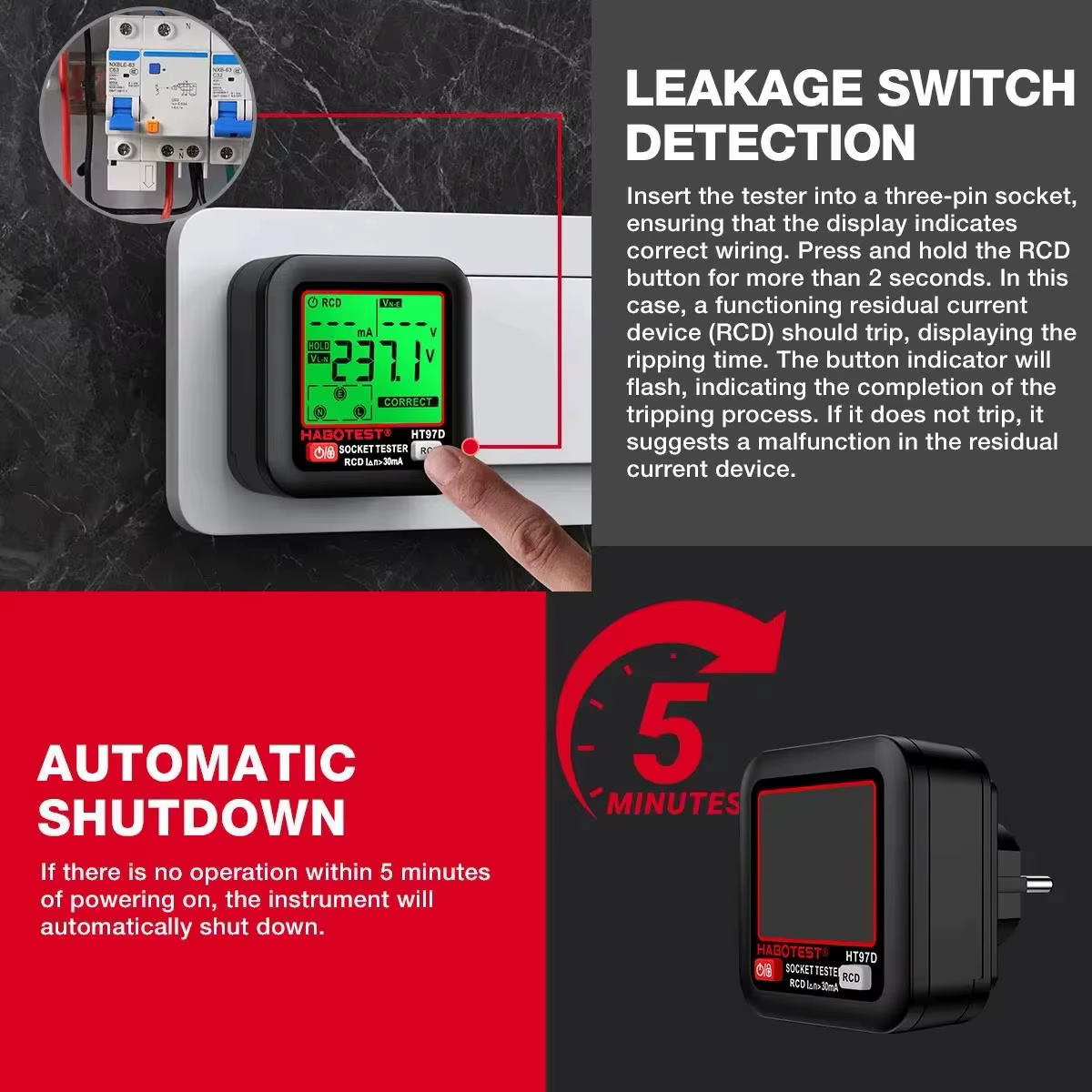 HABOTEST HT97 testeur de prise numérique détecteur de tension intelligent RCD GFCI Test de tension p