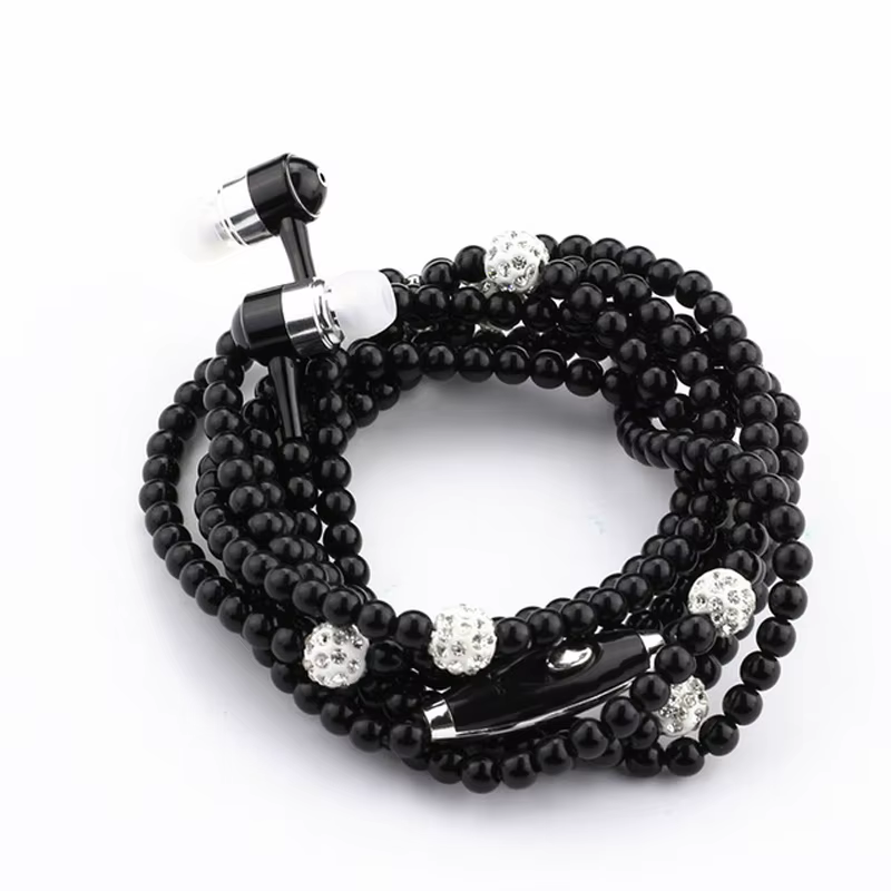 Collier de perles écouteurs rose strass bijoux casque avec Microphone écouteurs pour iPhone 14 Xiaom