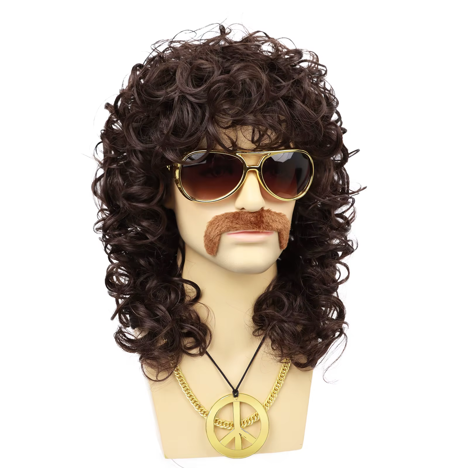 Perruques synthétiques des années 70 pour hommes, Disco pour fête d'halloween, cheveux courts marron