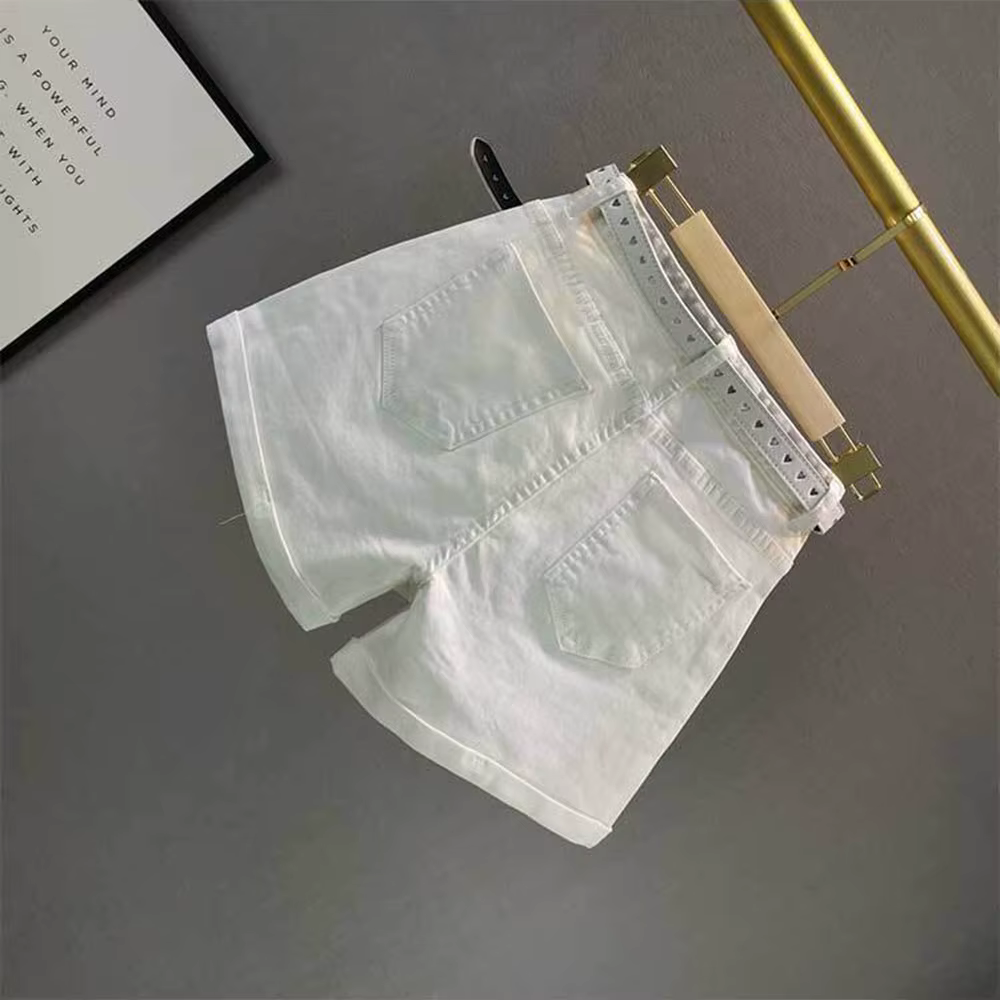 Short en Jean blanc pour femmes, taille haute, ample, à la mode, lettre diamant, nouvelle collection