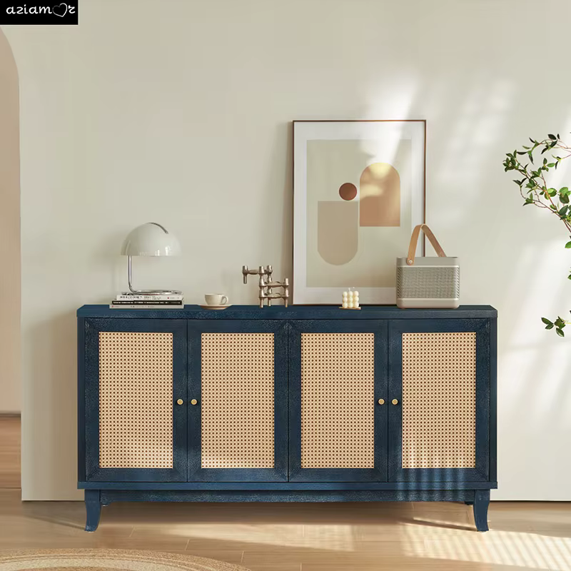 Mars-panneaux de qualité supérieure, buffet en rotin, armoire de rangement d'appoint avec 4 portes e